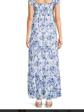 Lulu's White Maxi Dress with Blue Floral Print